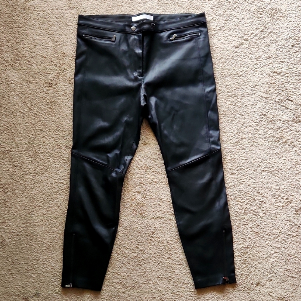 Nordstrom Signature Black Stretch Leather Pants Size 14